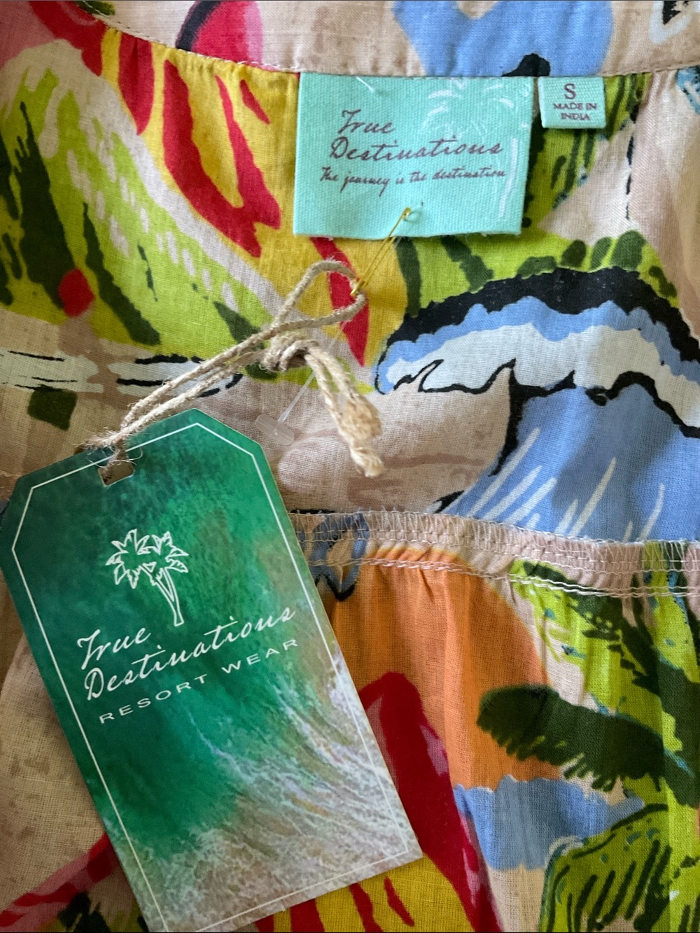 NWT True Destinations Cotton Fringed Tassel Neck Tropical Swim Cover Up Size S - Picture 10 of 14